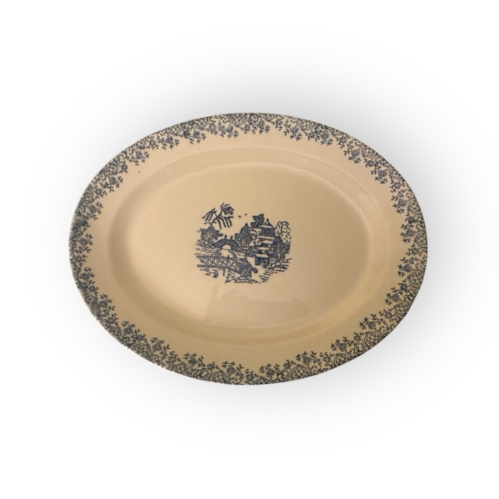 Large Old Chinese Blue Willow Blue/White Platter
